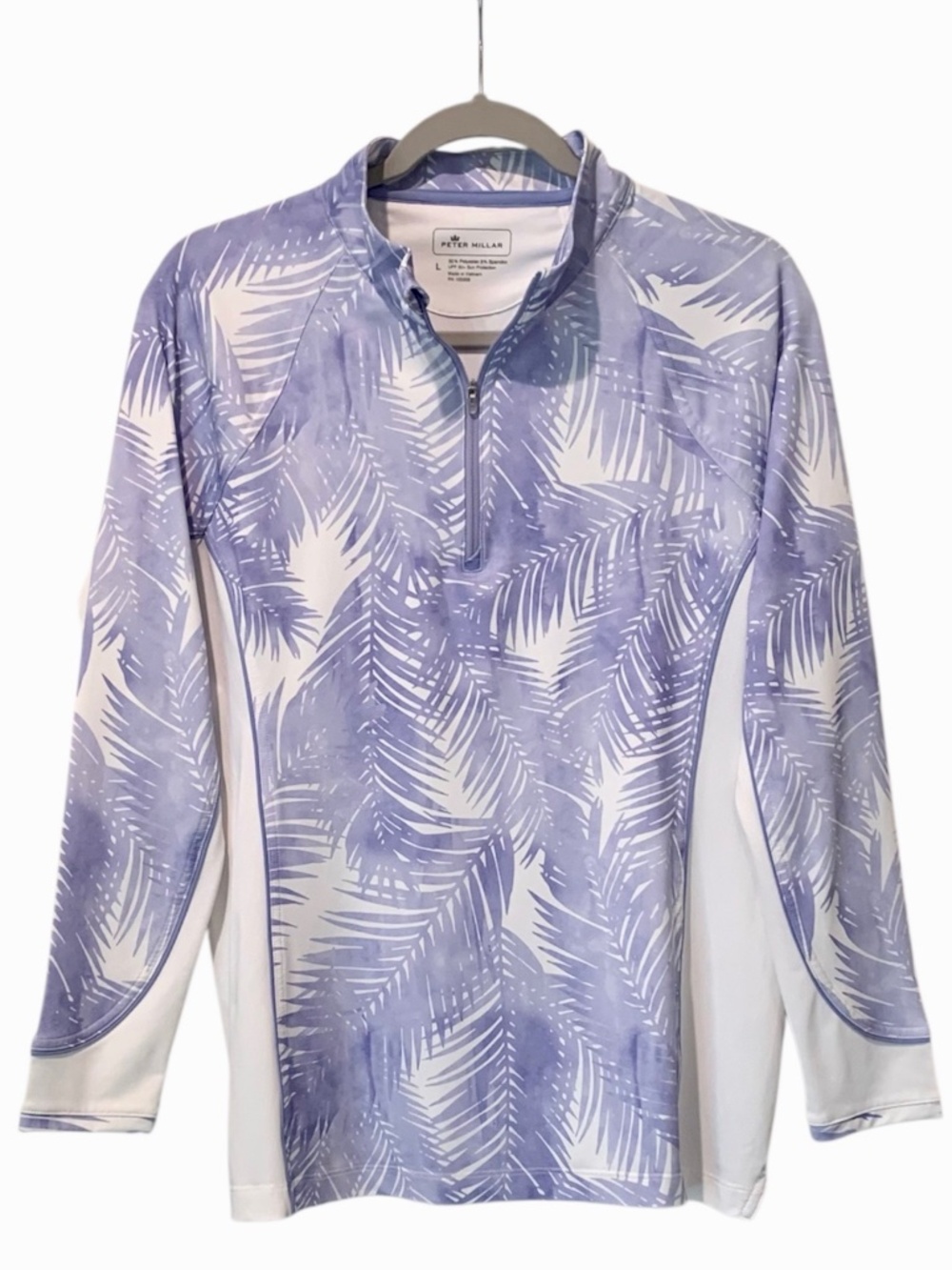 Peter Millar Women's Quarter-Zip Pullover Top Lavender Purple Palm Leaf Large L